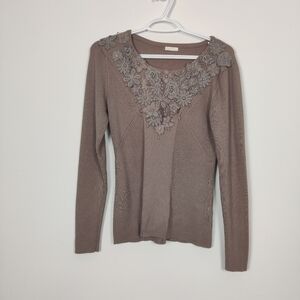 Armine Women's Embellished Ribbed Knit Sweater - Size Medium Floral